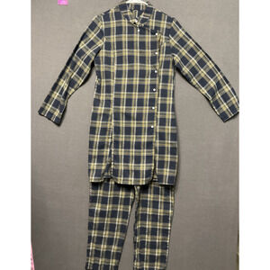 Flannel Plaid 2pc Loungewear Set Women L Pull-On Pants Pockets Long Tunic Top